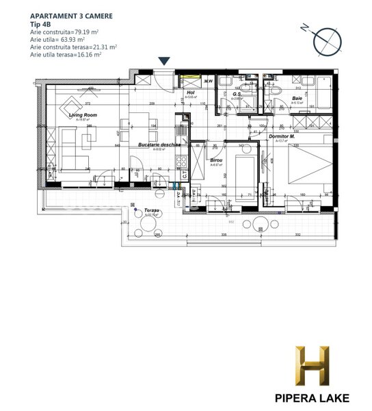 H Pipera Lake, Porsche Nord, 3 rooms penthouse + terrace 16sqm + parking, new.